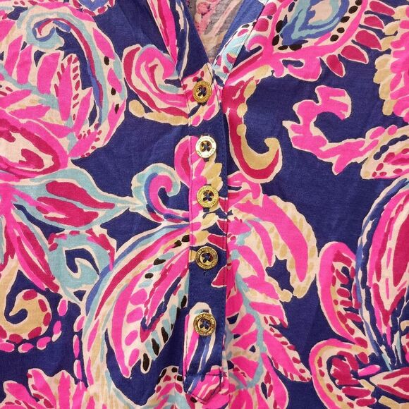 Lilly Pulitzer Emery Dress Medium Multi Pink Navy Flitting About Knit 3/4 Sleeve - Picture 4 of 9